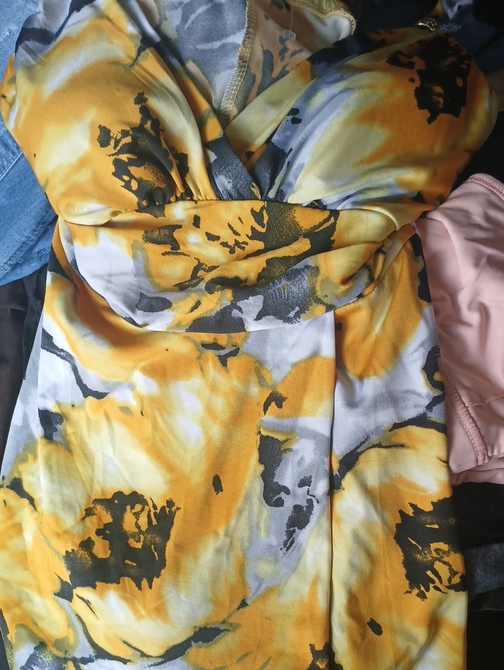 La Belle Yellow and Gray Floral Mini Dress